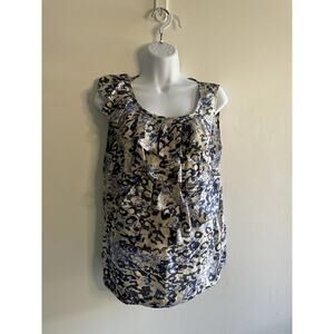 Cabi Silk Sleeveless Ruffle Front Blouse Blue White Size Women’s Size Medium